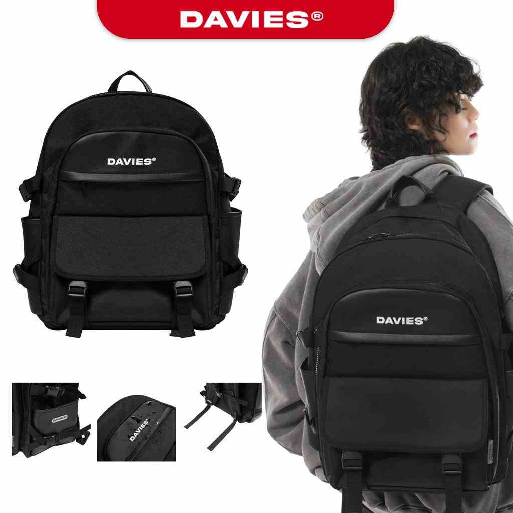 Balo đi học nam nữ màu đen Canvas phối da GO Backpack local brand Davies | D-P44