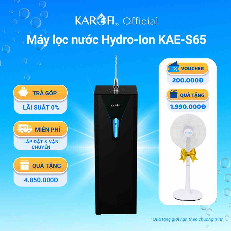 Máy lọc nước 11 lõi Hydro-Ion KAE-S65 Karofi, Màng RO 100 GPD Purifilm Mỹ - Bảo hành 36 tháng