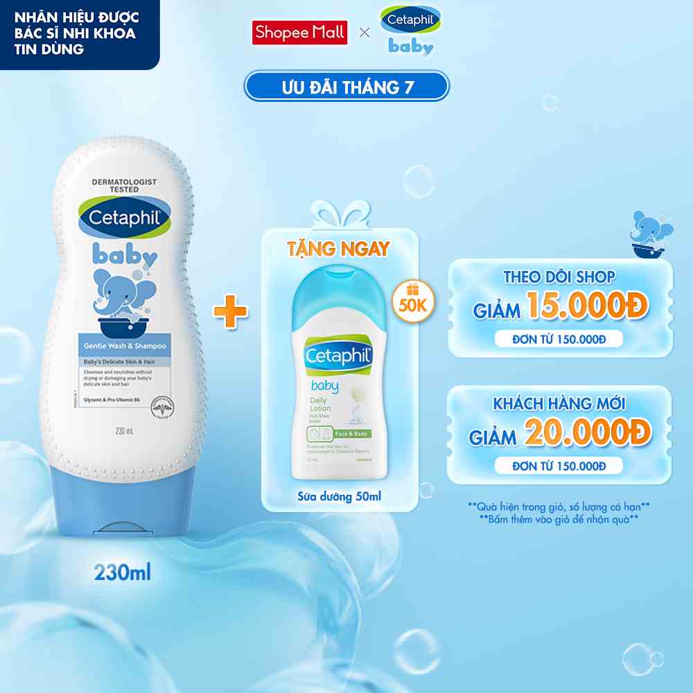 Sữa tắm gội dịu lành cho bé CETAPHIL BABY GENTLE WASH & SHAMPOO 230ML