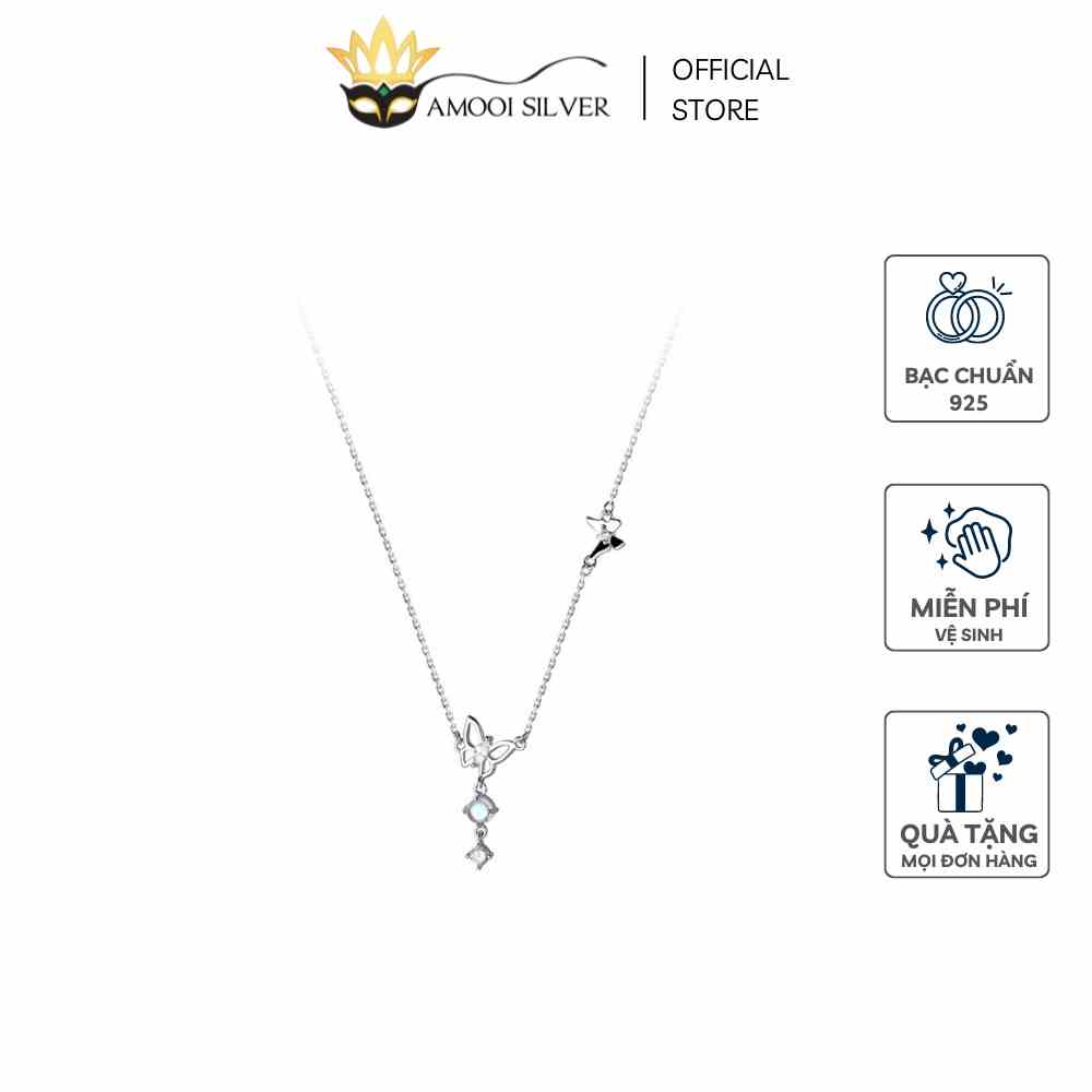 [Mã BMLTB35 giảm đến 35K đơn 99K] Dây chuyền bạc S925 hoạ tiết bướm opal tua rua - Amooi Silver AD172