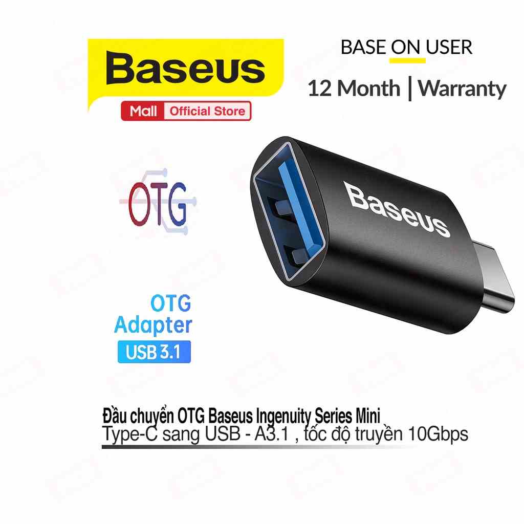 Bộ chuyển đổi OTG Mini dòng Baseus Ingenuity Type-C sang USB-A 3.1 tốc độ truyền 10Gbps nhỏ gọn