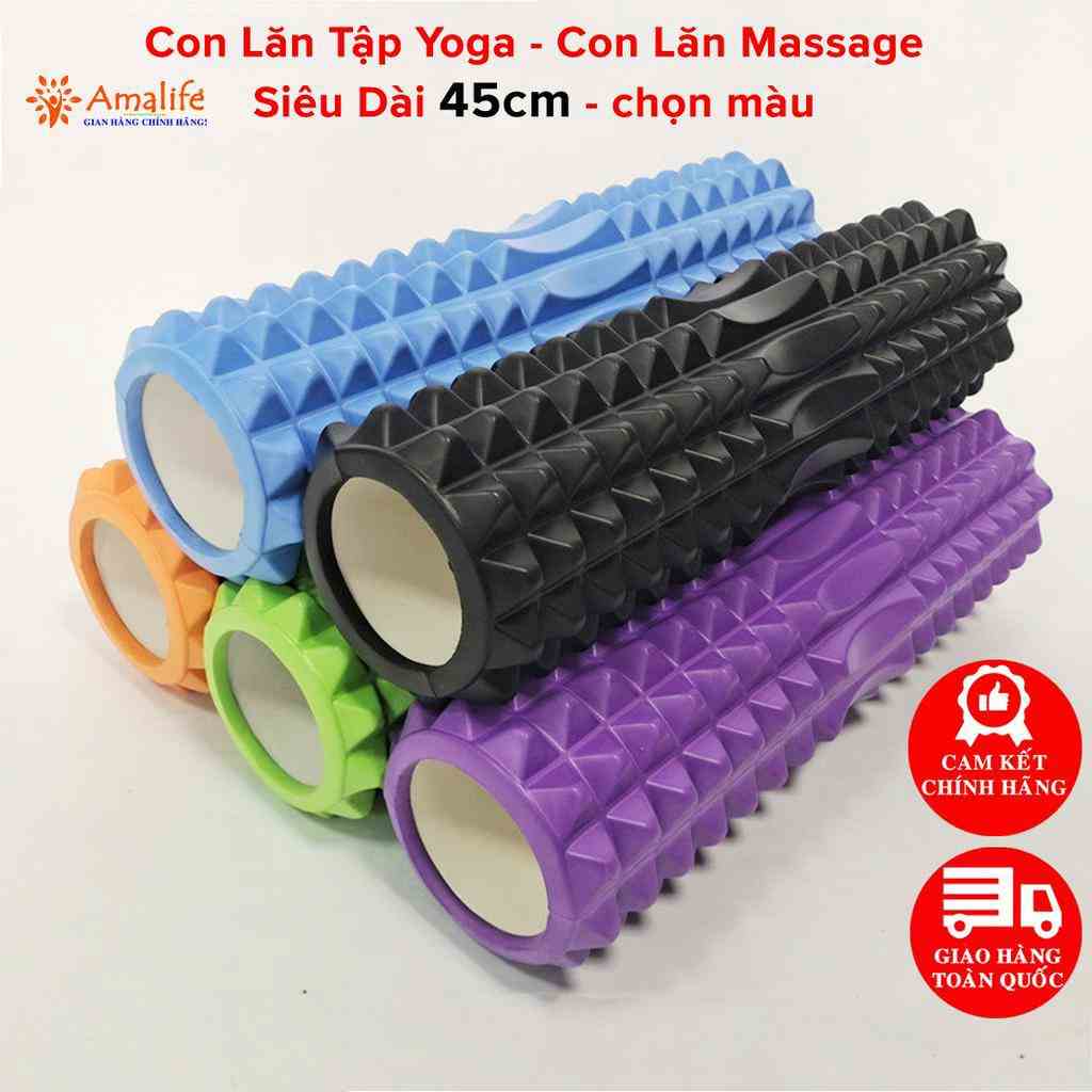 [Loại Siêu Dài 45cm] Con Lăn Yoga Massage Foam Roller - Ống Trụ Lăn Xốp Tập Thể Thao Giãn Cơ Gai Nhọn Chính Hãng Amalife