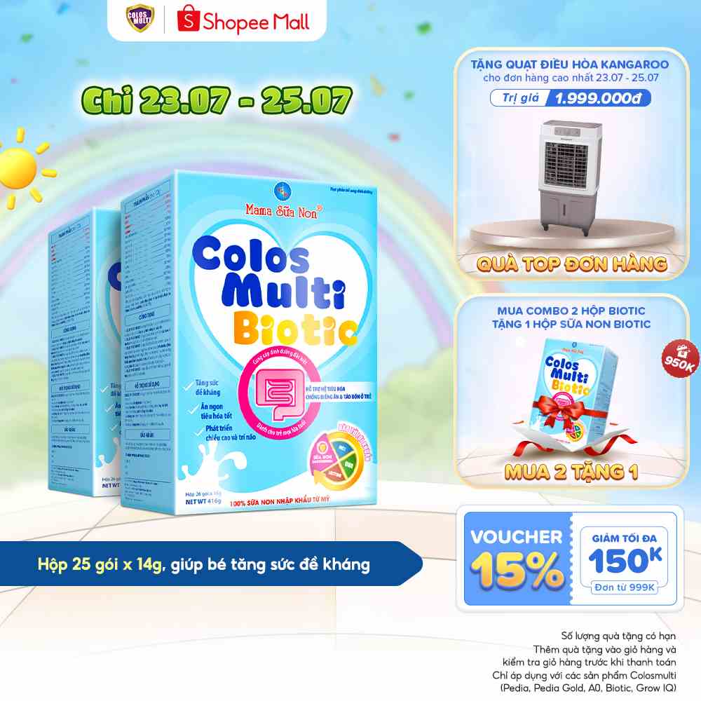 [COLOS03  -10% đơn 600K]Combo 2 hộp sữa non Colosmulti Biotic hộp 26 gói x 16g chuyên biệt cho trẻ táo bón, tiêu hóa kém