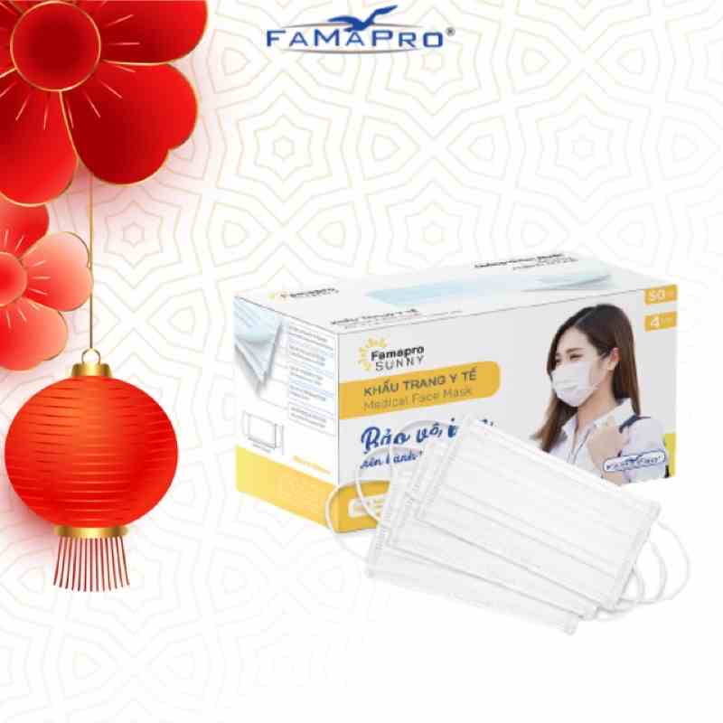 [SUNNY HỘP 50 CÁI] Khẩu trang y tế kháng khuẩn 4 lớp Famapro Sunny (50 cái/ hộp)