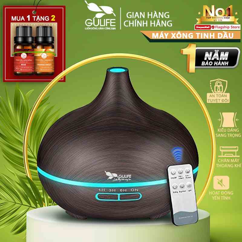 Máy Xông Tinh Dầu Hồ Lô 550ml GULIFE - MKT38, Kèm Quà Tặng + Remote, Cân Bằng Độ Ẩm & Làm Thơm Phòng  – BH 12 Tháng