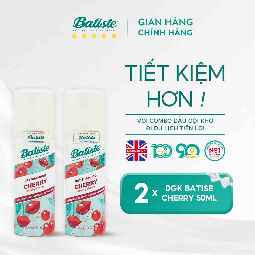 Combo 2 Chai Dầu Gội Khô Batiste Số 1 UK Dầu gội khô Cho tóc Hết Bết, Dính Bồng Bềnh Tức Thì