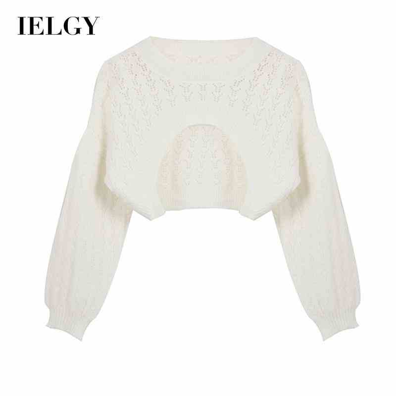 Áo sweater IELGY dài tay thiết kế dáng ngắn rộng hở thời trang Hàn Quốc cho nữ