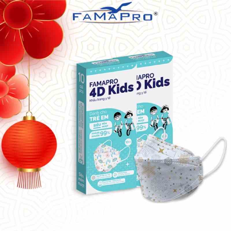 [4D MASK KIDS (KF94)- COMBO 2- HỘP 10 CÁI] Khẩu trang y tế cao cấp trẻ em kháng khuẩn 3 lớp Famapro 4D Kids