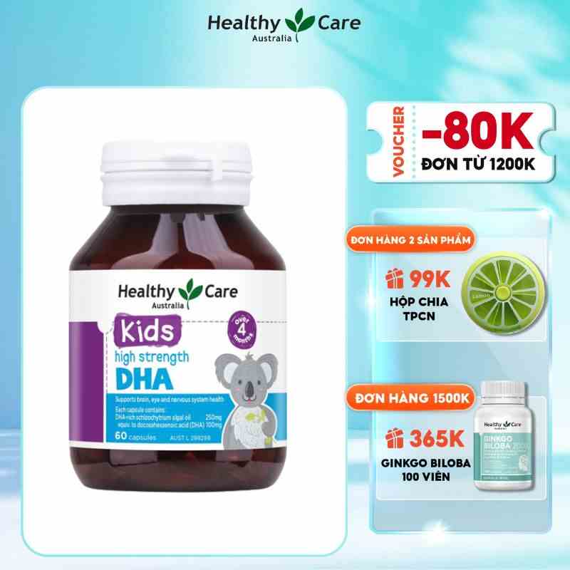 Viên uống bổ sung dưỡng chất cho bé Healthy Care High Strength DHA 60 viên