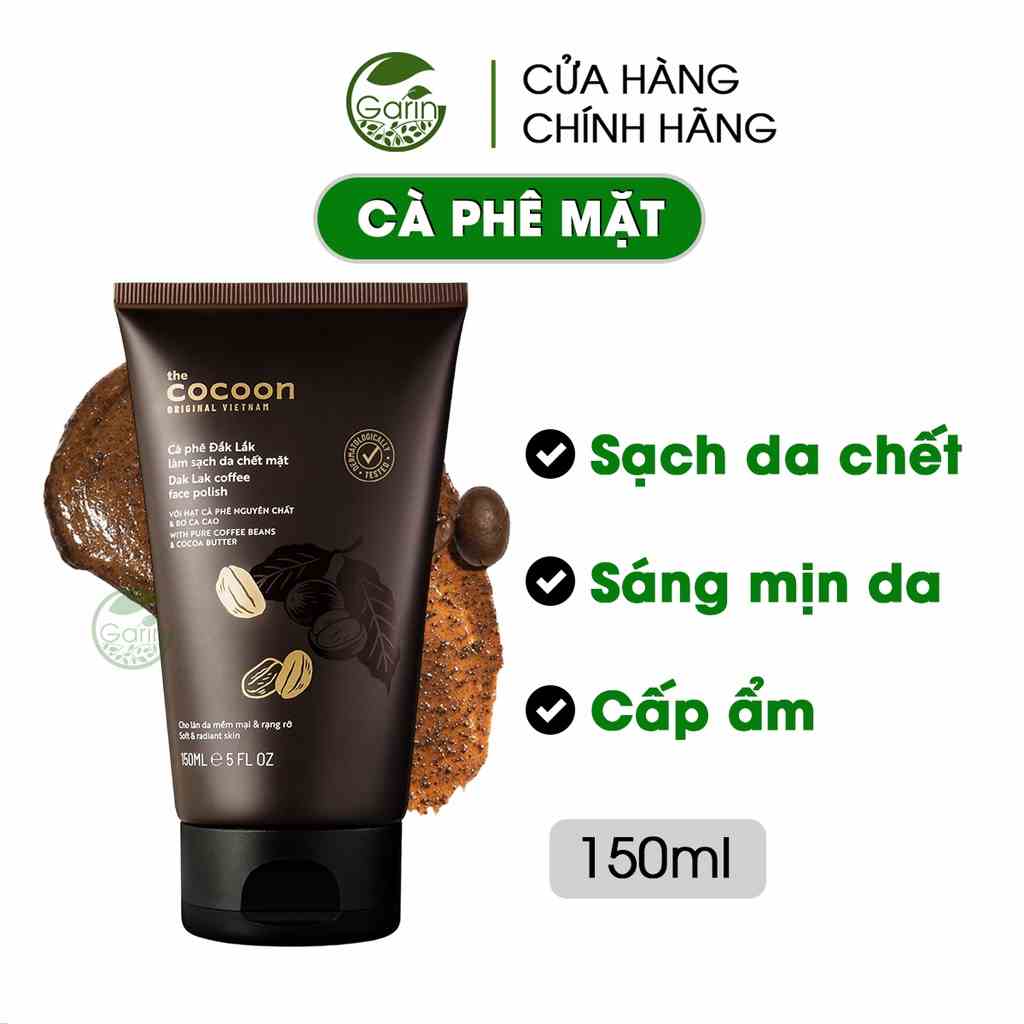 [Mã BMLTB35 giảm đến 35K đơn 99K] Cà phê đắk lắk tẩy tế bào da chết mặt Cocoon Garin 150ml cho da sáng mịn đều màu