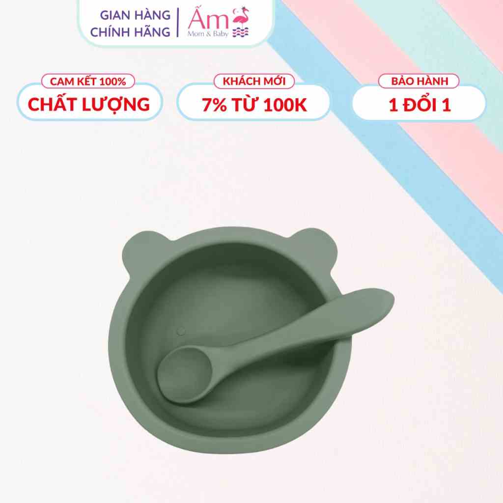 Bát Ăn Dặm Silicon Có Đế Hút Kèm Thìa Có Chứng Nhận FDA Ấm Baby Chống Đổ Cho Bé Tập Ăn BLW Ấm Gift Decor