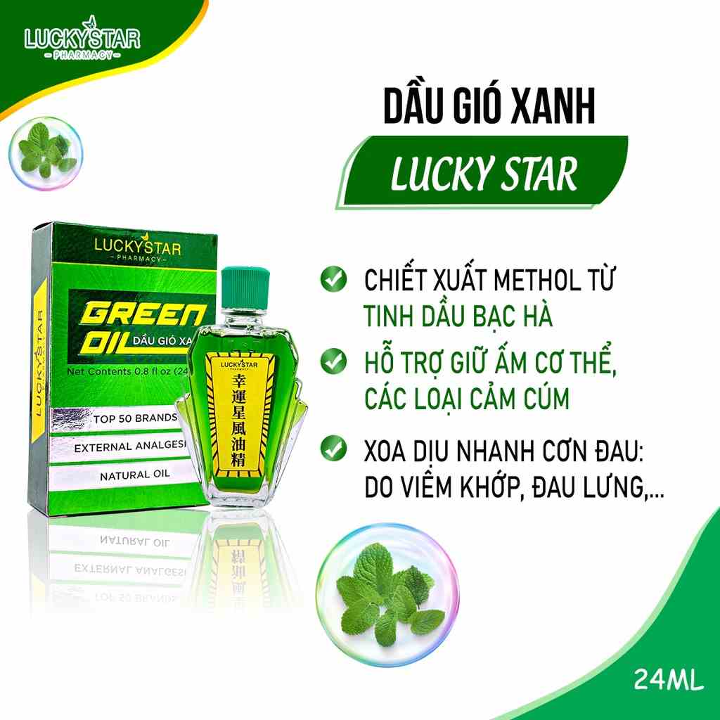 [Mã BMLTA35 giảm đến 35K đơn 99K] Dầu Gió Xanh Nguyên Chất Lucky Star 24ml