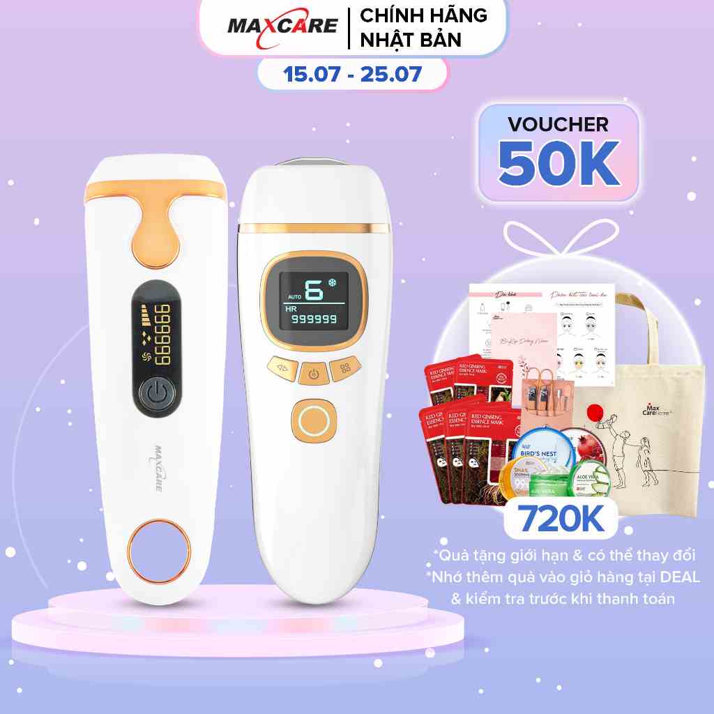 Máy triệt lông vĩnh viễn Ice Cool, Mini tại nhà Maxcare Venus Công nghệ IPL trẻ hóa da, không bỏng rát, thương hiệu Nhật