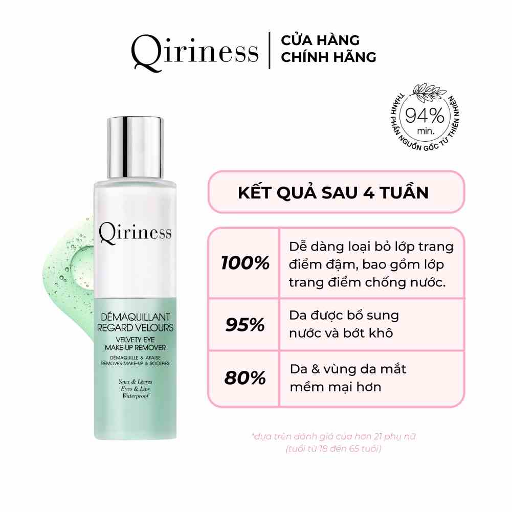 Nước tẩy trang 2 lớp chuyên dụng cho mắt và môi Qiriness Velvety Eye Make-up Remover 125ml