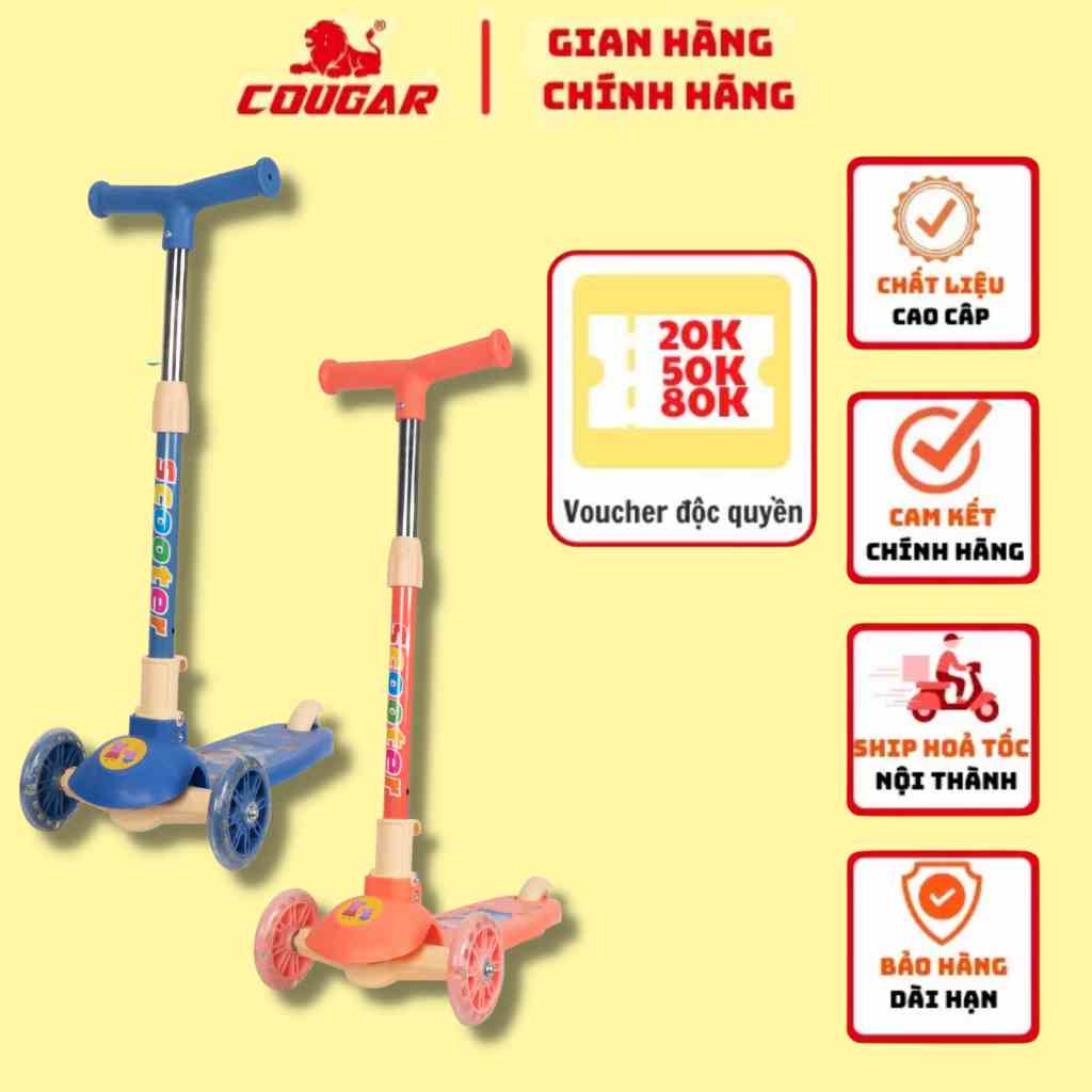 [Mã BMLT35 giảm đến 35K đơn 99K] Xe Scooters Cougar -HY02 Dành Cho Trẻ Em Họa Tiết Đáng Yêu Có 3 Bánh, Có Đèn Phát Sáng