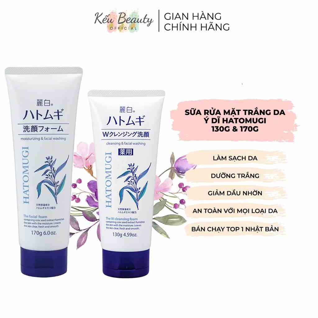 Sữa rửa mặt Ý Dĩ Reihaku Hatomugi Cleansing & Facial Washing tẩy trang, dưỡng ẩm và làm trắng da 130g & 170g