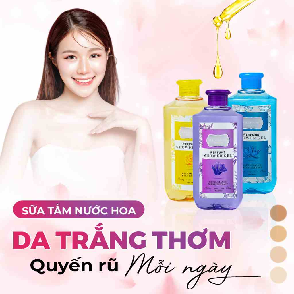 Bộ Quà Tặng Sữa Tắm Trắng Da Thơm Lâu Malananone, Hương Nước Hoa Nữ Quyến Rũ, Làm Sáng Da, NGỪA KHUẨN Lưu Hương 6H 330ml