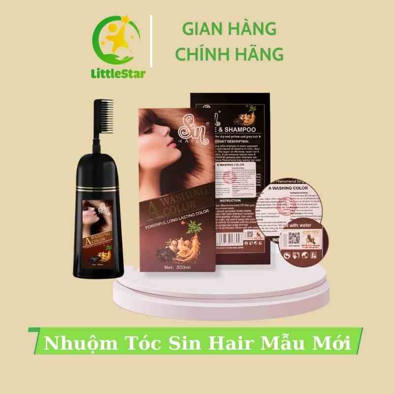 (Có Lược) Dầu Gội Phủ Bạc Sin Hair Màu Nâu 500ml - Nhuộm Tóc Tại Nhà An Toàn Không Ngứa Rát