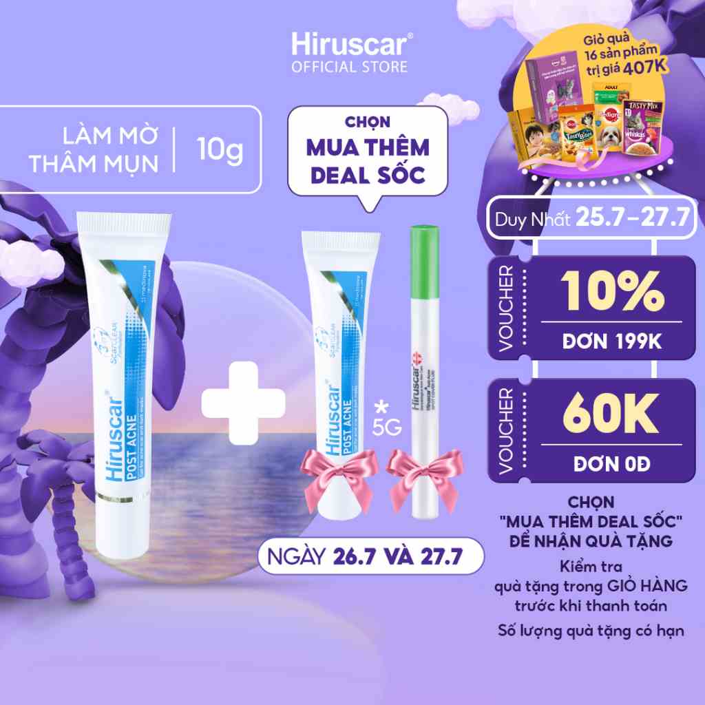 Gel chăm sóc sẹo mụn và mụn thâm Hiruscar Post Acne 10g