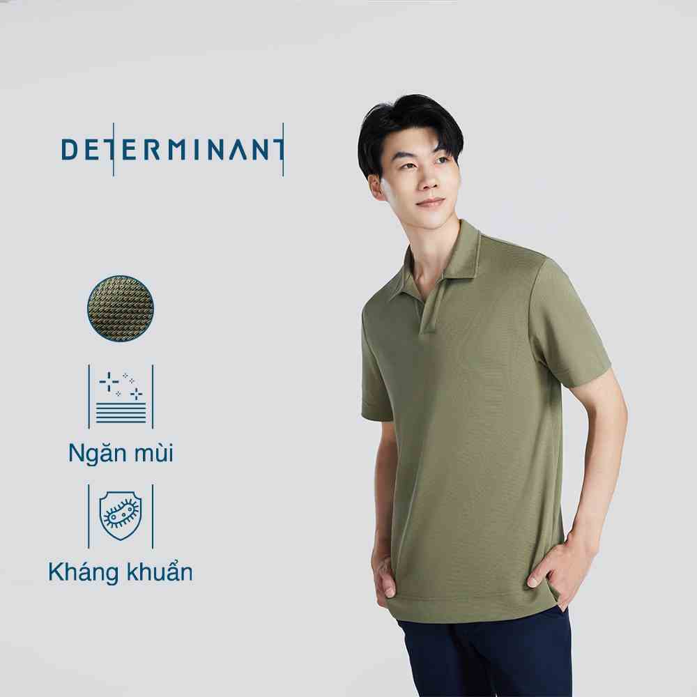 Áo thun nam polo cao cấp DETERMINANT tay ngắn - kháng khuẩn - 100% cotton - cổ không nút - màu xanh Olive - P04