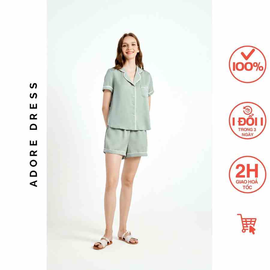 Pijamas tay cộc quần short lụa trơn olive green 311HO2003 ADORE DRESS