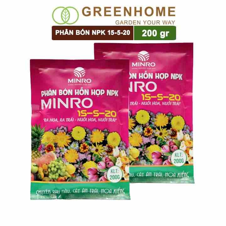 Phân NPK 15-5-20 Minro, bao 200gr, bón kích ra hoa, đậu trái |Greenhome