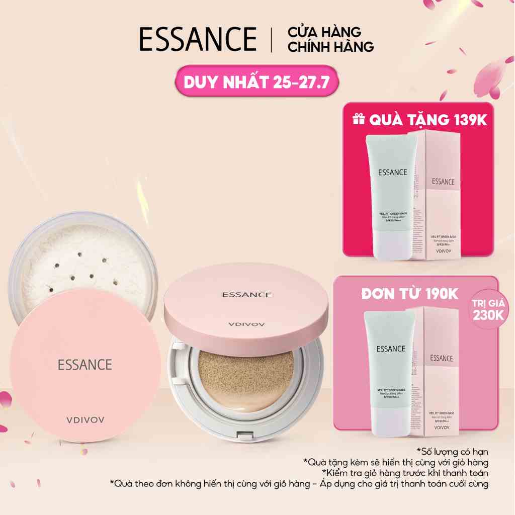 Combo Phấn nước mịn lì mờ khuyết điểm Essance Veil Fit Cushion & Phấn phủ kiềm dầu dạng bột