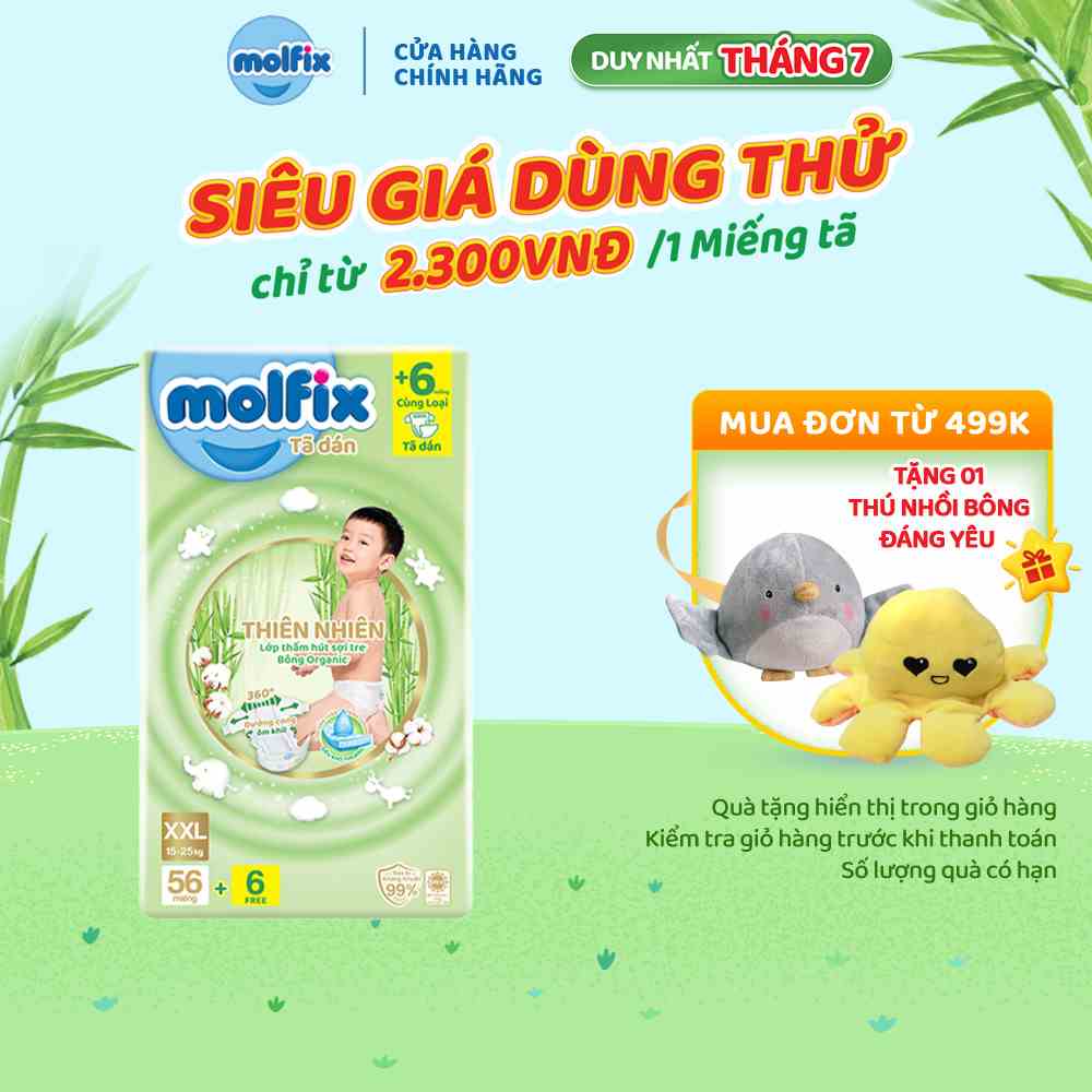 Tã/bỉm dán Molfix Thiên nhiên Super Jumbo XXL (15kg 25kg) Gói 56+6 miếng