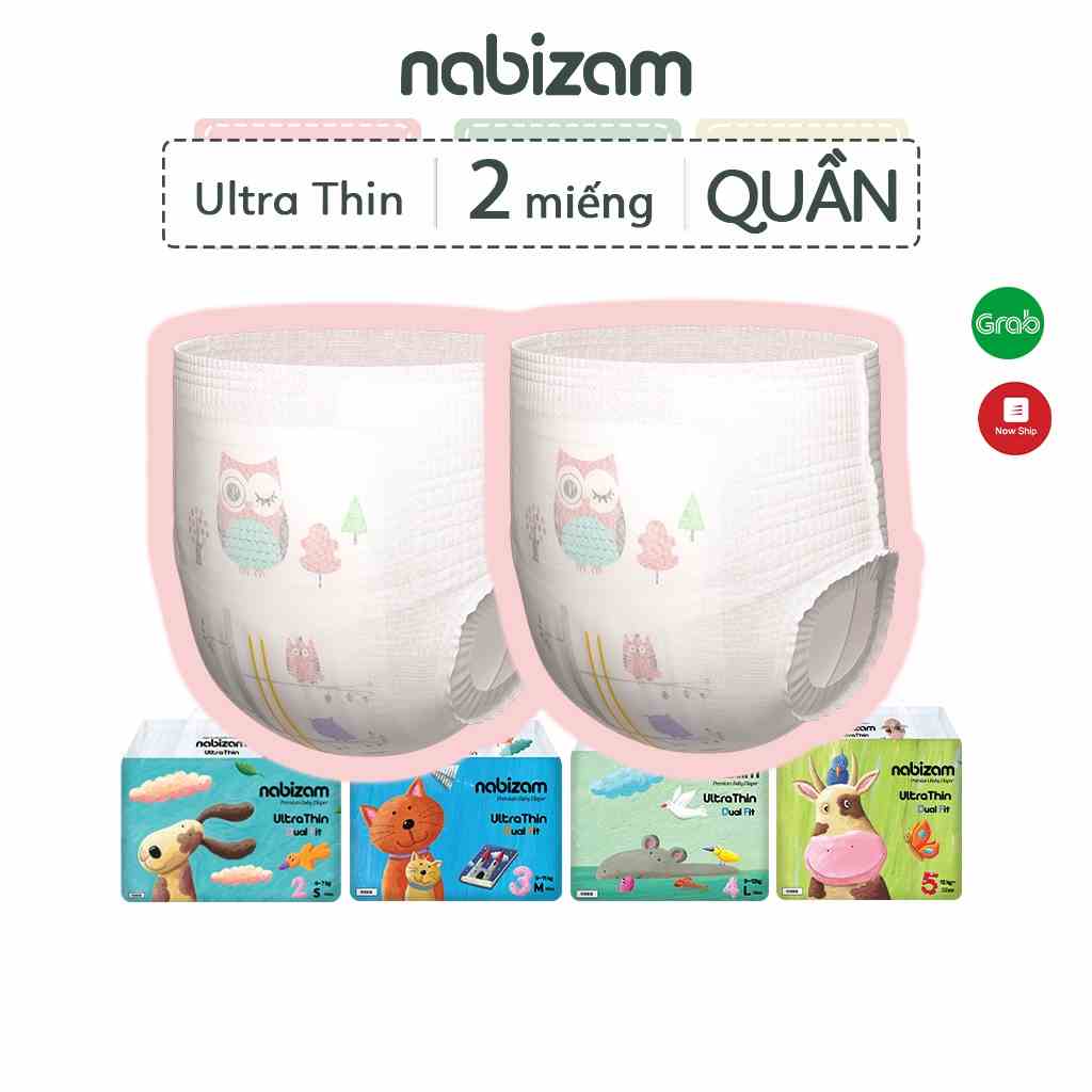 Set 2 Miếng Tã/Bỉm Quần NABIZAM Ultra Thin Mỏng Vượt Trội, Chống Tràn Size M32/L30/XL26/2XL22/3XL20 Cho Bé 6-25kg