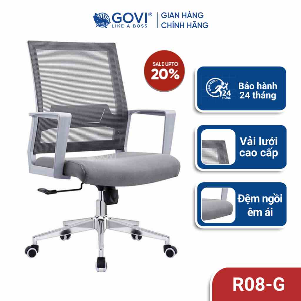 Ghế xoay văn phòng GOVI Ryan R08-G - Lưng lưới thoáng mát, đệm ngồi êm ái