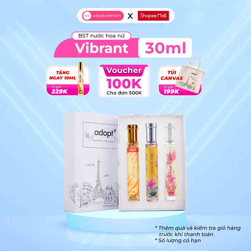 Nước hoa nữ Adopt BST ViBrant tinh dầu thơm chính hãng Pháp thơ mộng dịu dàng lưu hương đến 12 tiếng