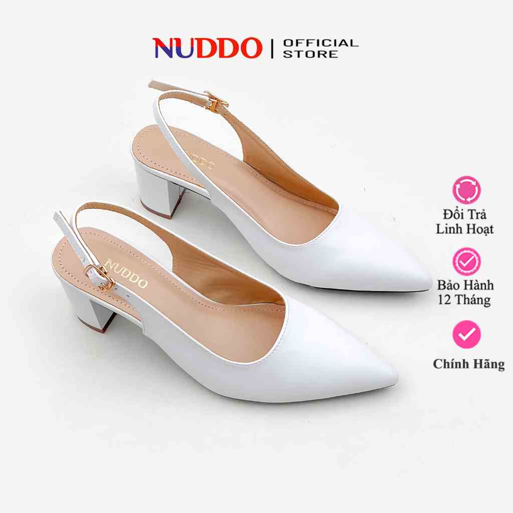 Giày Cao Gót Nữ Bít Mũi Đế Vuông 5 Phân, Guốc Slingback Mũi Nhọn 5cm Da Mềm NUDDO _N201