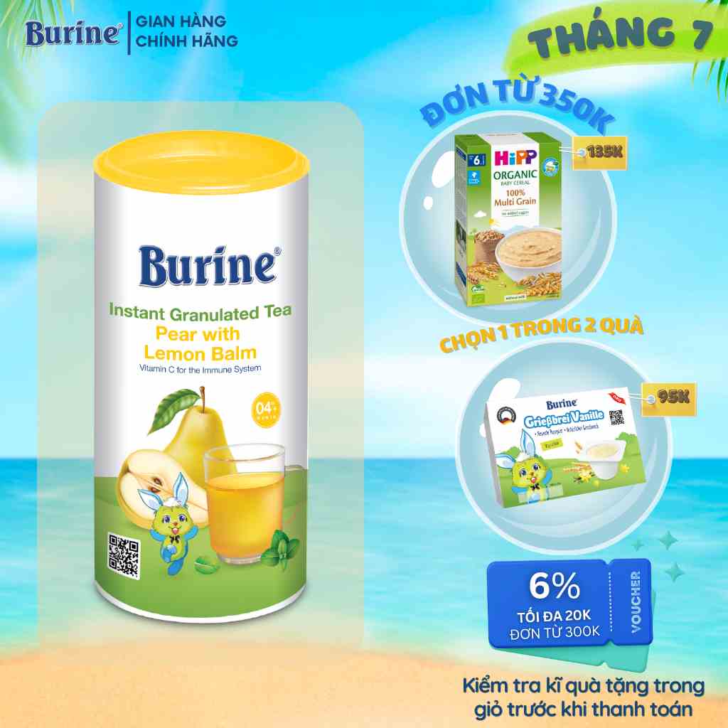 Trà Hoa Quả Hòa Tan BURINE Vị Lê - Bạc Hà Trái Cây Thơm Ngon, Bổ Sung Vitamin C Cho Bé Từ 4 Tháng Tuổi