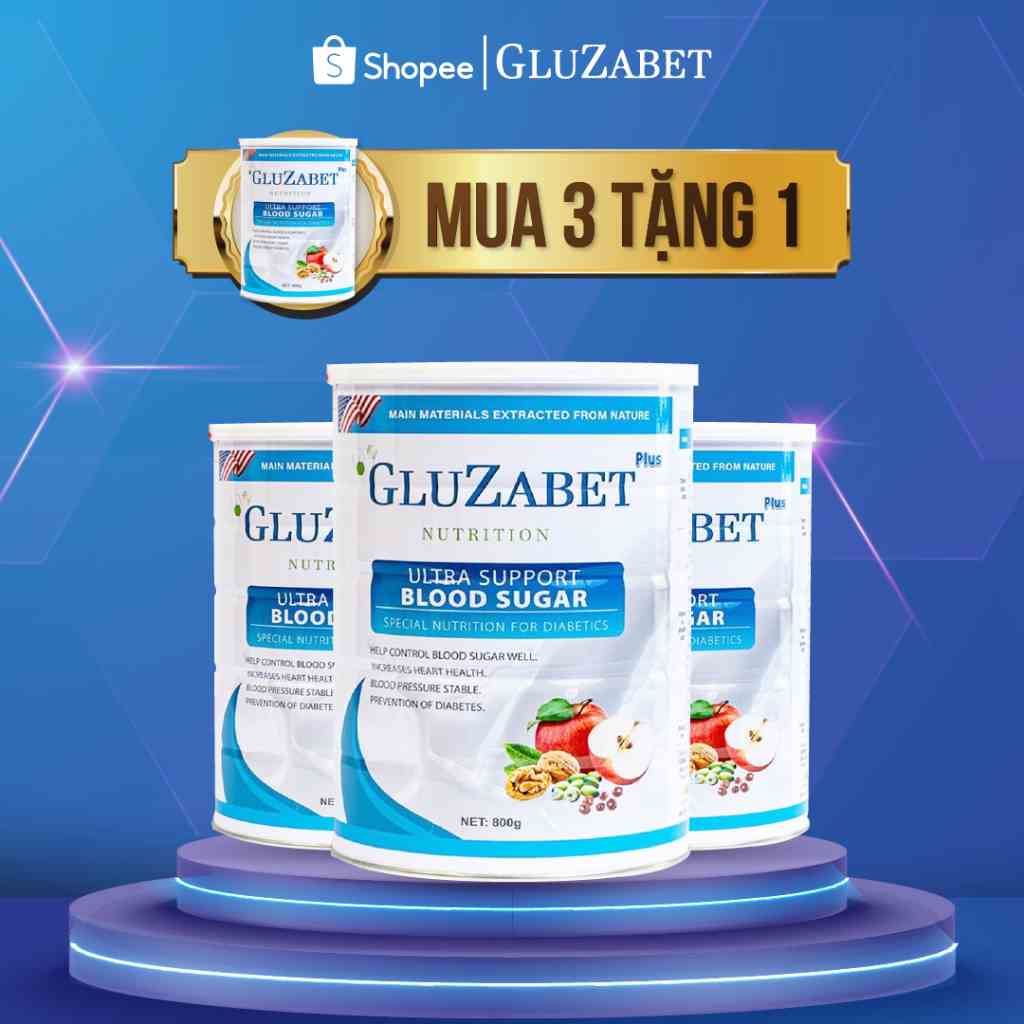 MUA 3 TẶNG 1 - Sữa Gluzabet 800G Chuyên Biệt Cho Người Tiểu Đường, Ổn Định Đường Huyết, Ngăn Ngừa Biến Chứng Tiều Đường