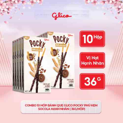 Combo 10 hộp Bánh que Glico POCKY Wholesome Chocolate Almond phủ kem socola hạnh nhân (36g/hộp)