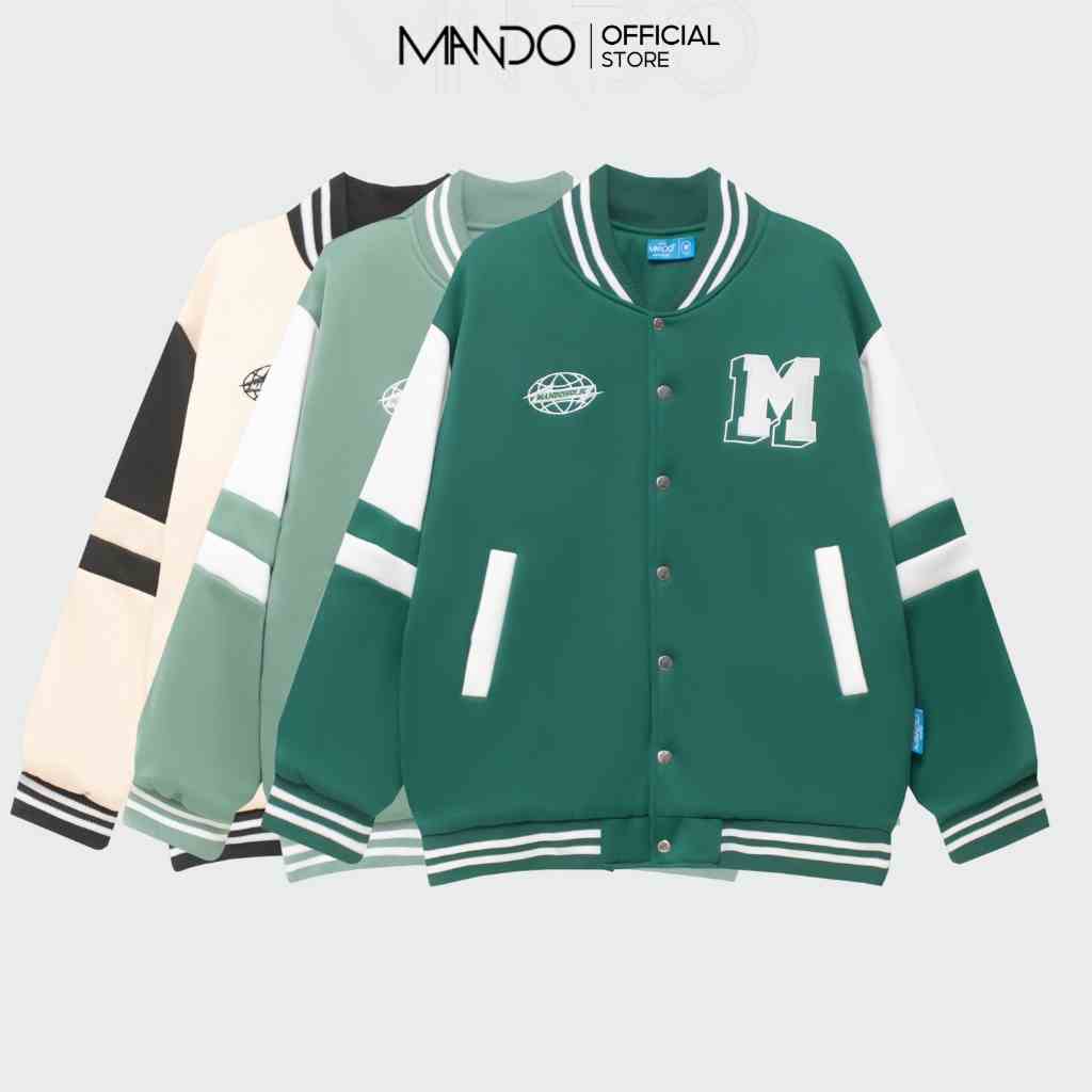 Áo Khoác Bomber Varsity Nỉ Trần Bông Cao Cấp Nam MANDO Phong Cách Thể Thao Hàn Quốc Trẻ Trung Thời Trang BOB005