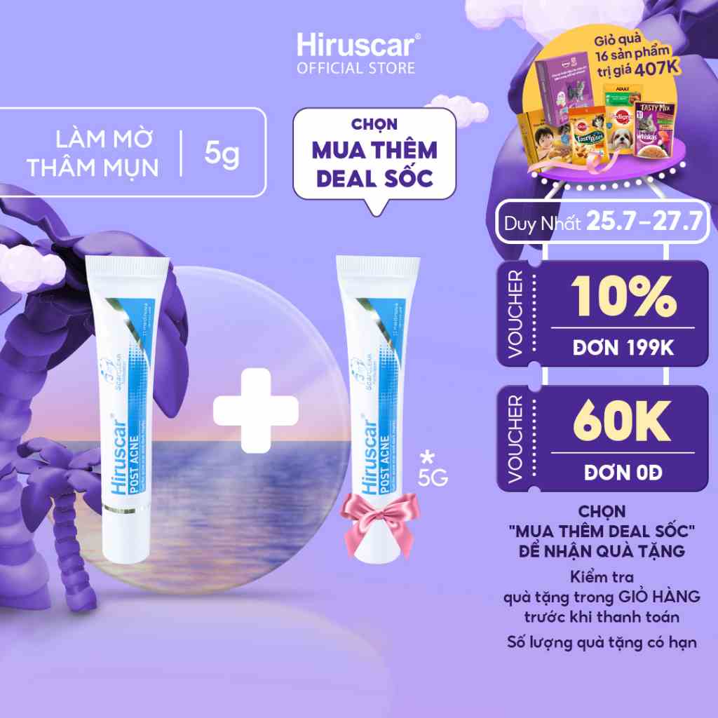 Gel làm mờ sẹo mụn và thâm mụn Hiruscar Post Acne 5g