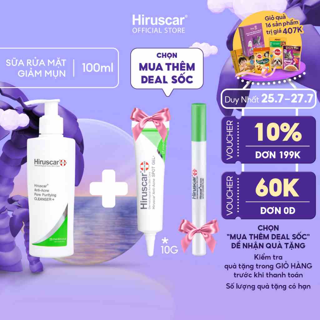 Sữa rửa mặt ngừa mụn Hiruscar Anti-Acne Cleanser+ 100ml