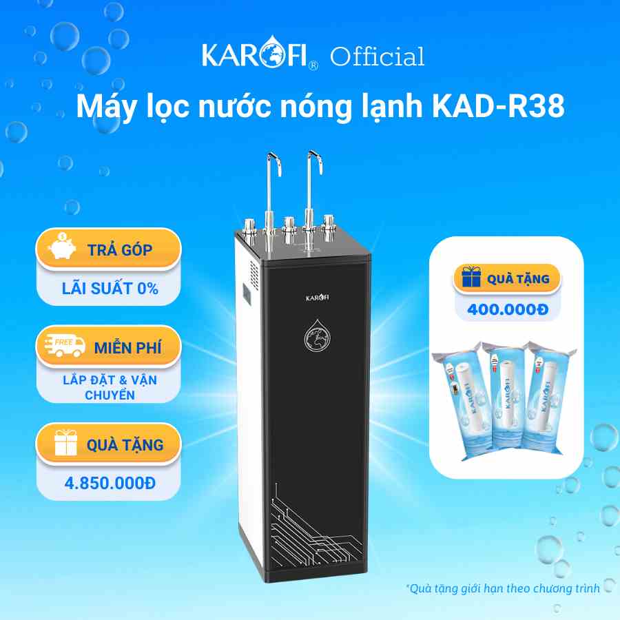 Máy lọc nước 10 lõi 2 vòi 3 chế độ nóng lạnh Karofi KAD - R38 chính hãng - Bảo hành 36 tháng