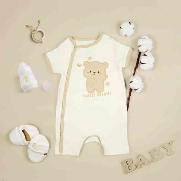 Quần áo trẻ em Bobicraft -  Bộ đồ liền thân bodysuit Romper tay ngắn quần đùi gấu - Cotton hữu cơ organic an toàn