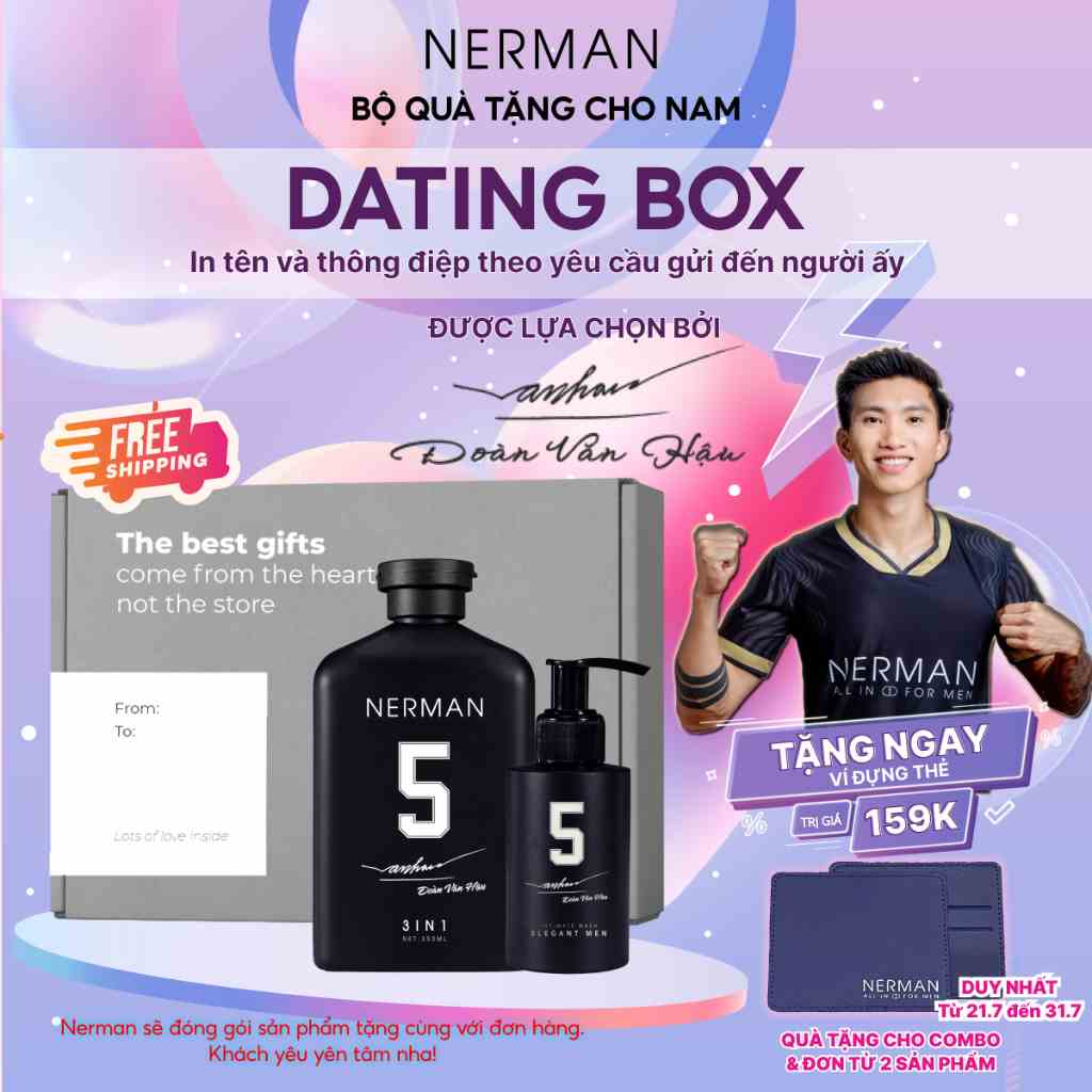 [BẢN GIỚI HẠN]Bộ quà tặng nam giới-DATING BOX Nerman -Sữa tắm gội hương nước hoa 350ml&Gel vệ sinh nam 100ml