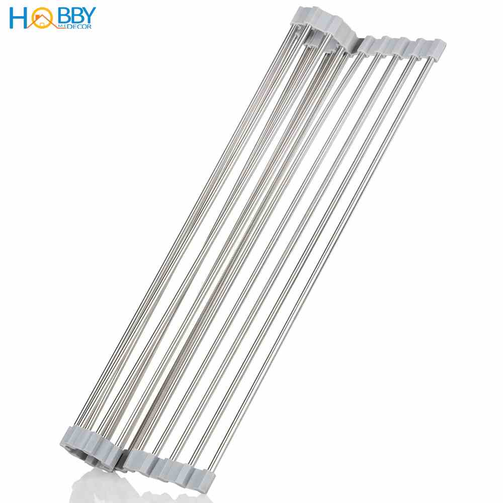 Kệ xếp gọn đựng đồ rửa chén gác lên bồn rửa Hobby Home Decor KXG 12 thanh inox 304 thu gọn dễ dàng