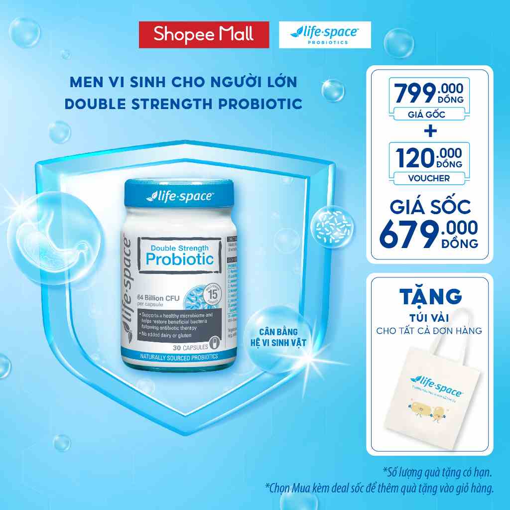 Men vi sinh Life Space hỗ trợ tiêu hóa dành cho người lớn Double Strength Probiotic - 30 viên