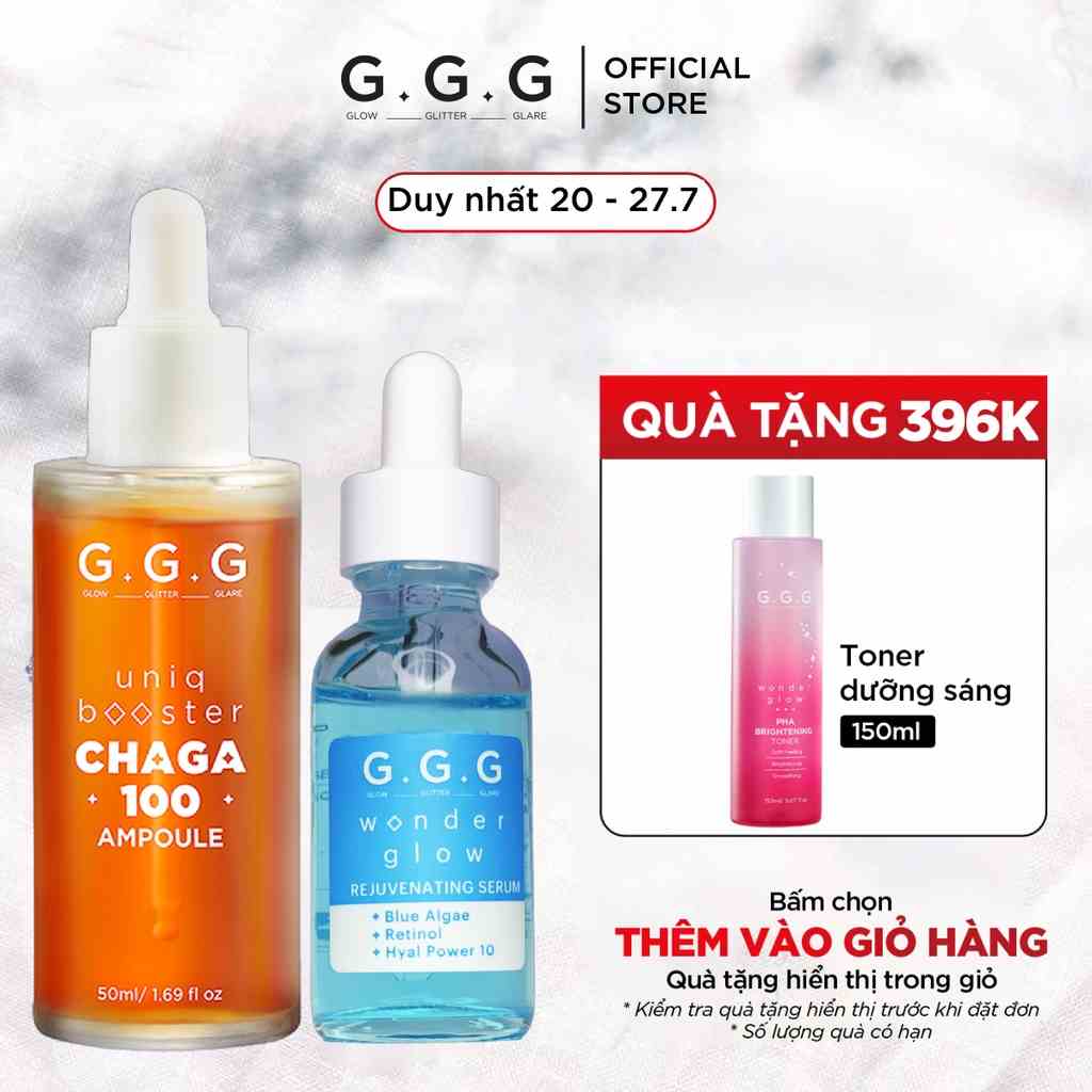 Combo Tinh Chất Phục Hồi và Ngừa Lão Hóa GGG Booster Chaga 100 Ampoule & Rejuvenating Serum 50ml x 30ml