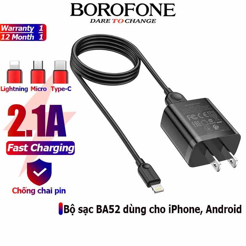 Bộ sạc cáp 2.1A BOROFONE BA52 dây dài 1m - Chính hãng