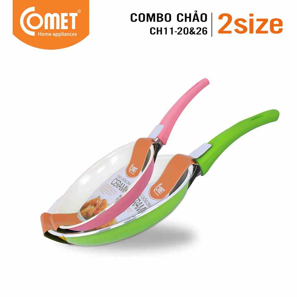 [LIFEMC11M2ADP -12% đơn 250K] Combo 2 chảo chống dính Ceramic 20cm & 26cm COMET CH11-20 & CH11-26