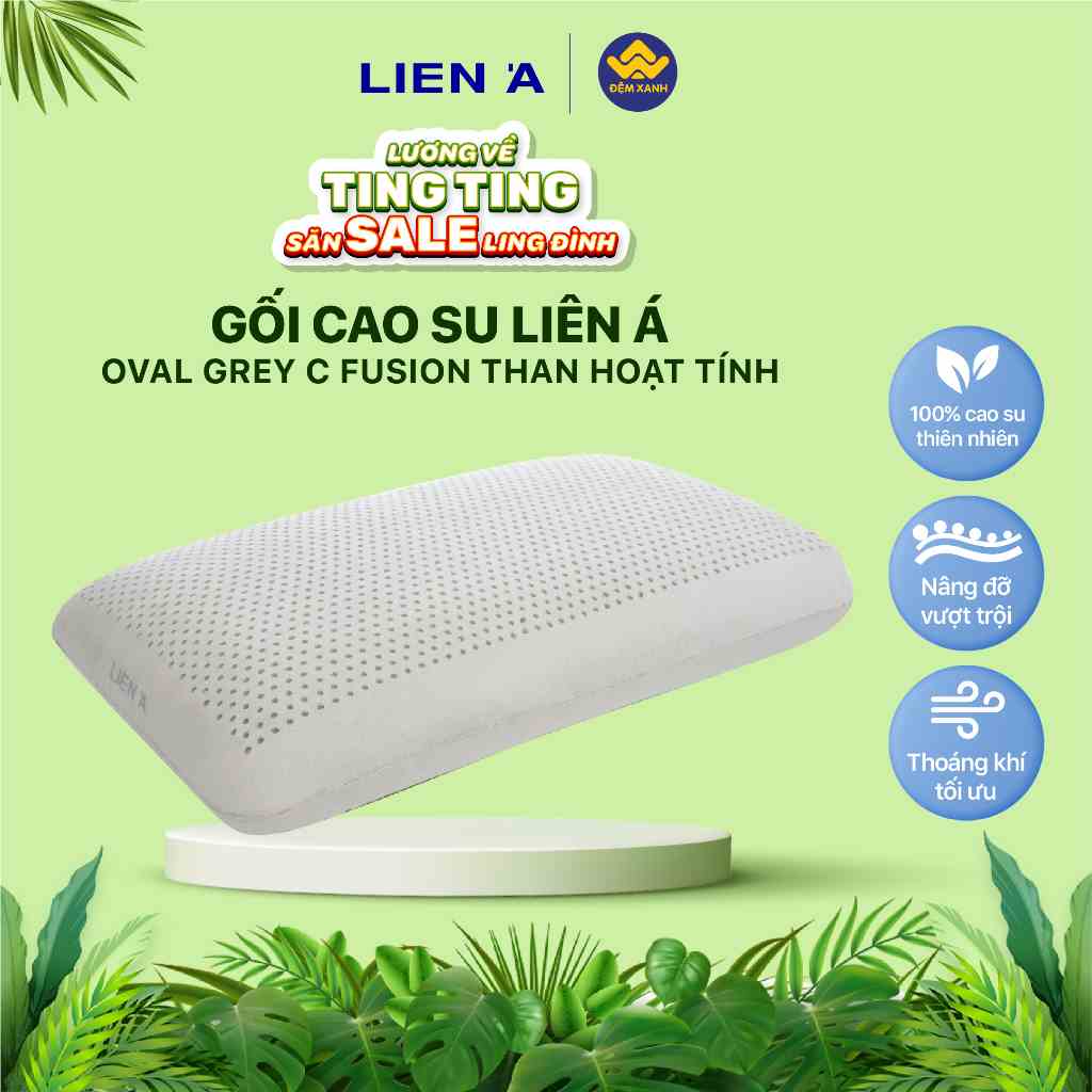 Gối cao su Liên Á oval grey C fusion than hoạt tính chính hãng