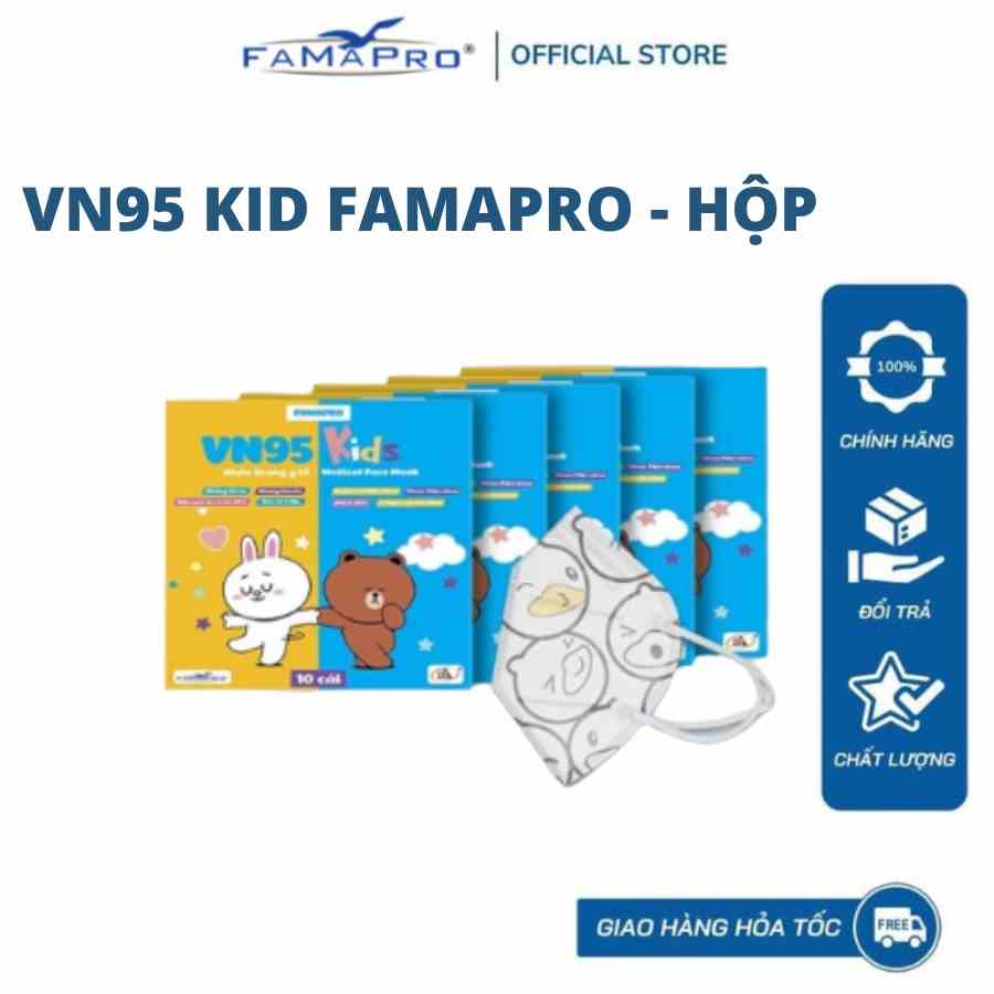 VN95 Kids Trẻ em từ 3-6 tuổi combo 5 hộp Khẩu trang y tế kháng khuẩn 4 lớp 10 cái/ hộp