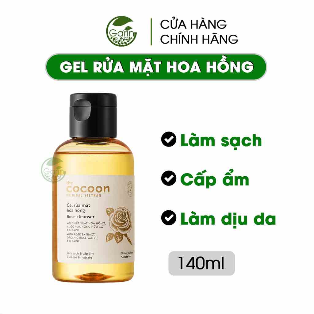 [Mã BMLTB35 giảm đến 35K đơn 99K] Gel rửa mặt hoa hồng Cocoon Garin 140ml làm sạch và cấp ẩm