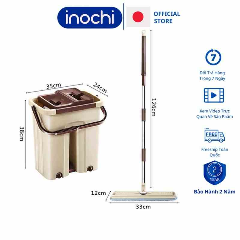 Bộ Cây Lau Nhà Thông Minh Kèm Thùng Vắt 2 Ngăn Sizes Lớn BH-M200 Inochi